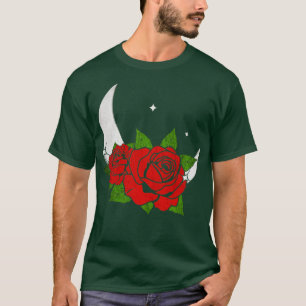 Camiseta Vintage Crescent Moon Red Roses Grunge Gótico Góti