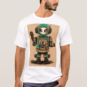 Camiseta vintage cute robot radio cassette old dirty rustic