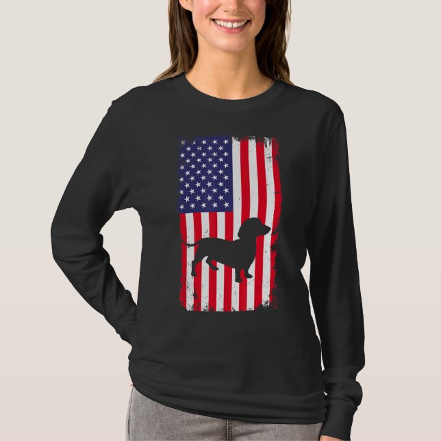 Camiseta Vintage Dachshund Perro Bandera Americana Perro Pa (Anverso)