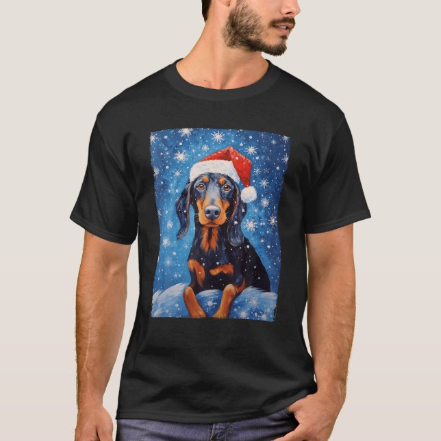 Camiseta Vintage Dachshund Santa Hat Snowflakes Navidades D (Anverso)