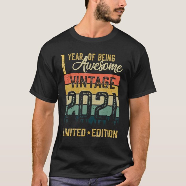 Camiseta Vintage de 1 año 2021 Primer cumpleaños (Anverso)