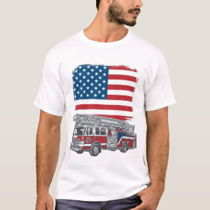 Camiseta Vintage de Camión de Bomberos Patriótica