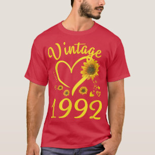 Camiseta Vintage de cumpleaños 1992 Heart Sunflower 30 años