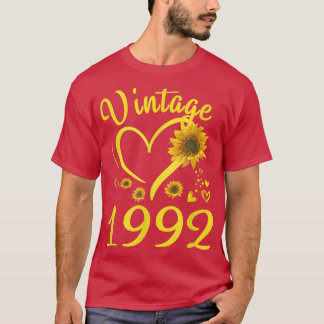 Camiseta Vintage de cumpleaños 1992 Heart Sunflower 30 años