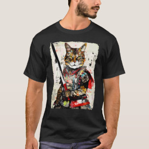Camiseta vintage de gato samurái arte urbano japon