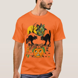 Camiseta Vintage de gatos negros y calabazas de Halloween
