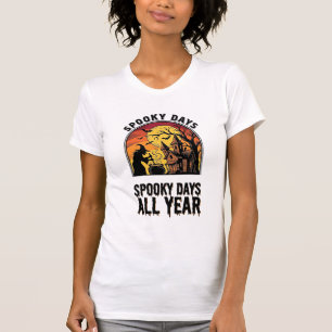 Camiseta Vintage de Halloween Bruja Casa Murciélag