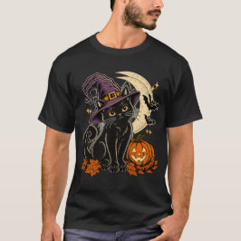 Camiseta Vintage de Halloween Gato Negro Bruja