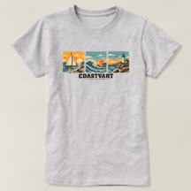 Camiseta vintage de hombre olas del océeno costero