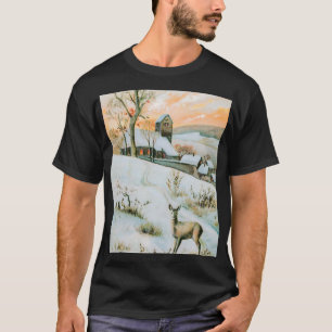 Camiseta Vintage de invierno de nieve con ciervo