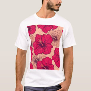 Camiseta Vintage de las flores de hibiscus dibujadas a mano