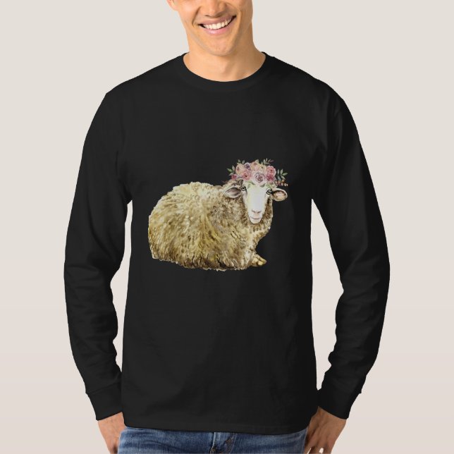 Camiseta Vintage de las flores de oveja (Anverso)