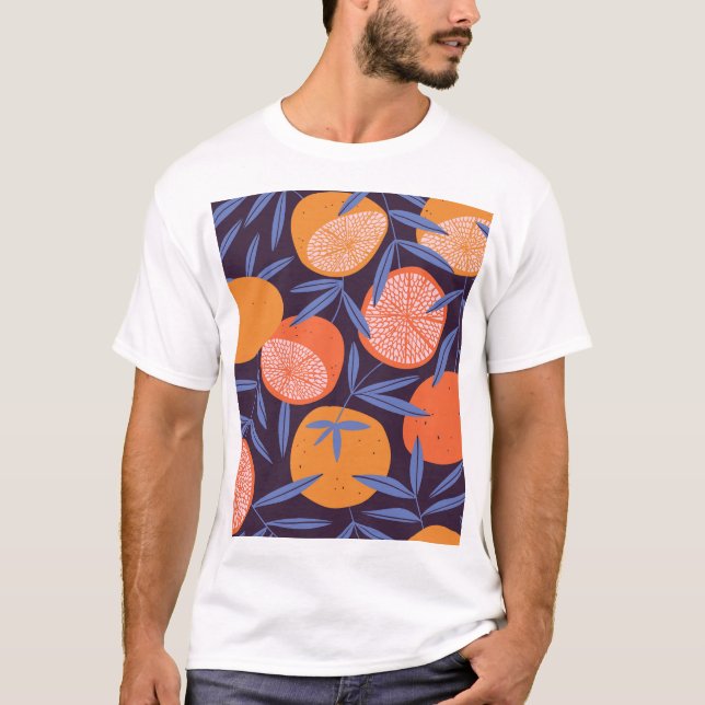 Camiseta Vintage de pomelo, patrón de fruta tropical. (Anverso)