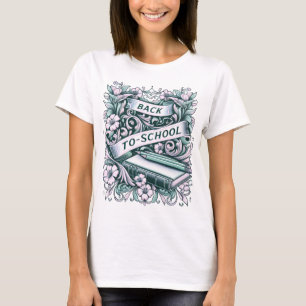 Camiseta Vintage de vuelta al grabado de flores en la escue