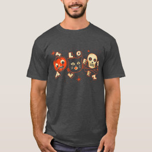 Camiseta Vintage del cráneo del gato de la calabaza de