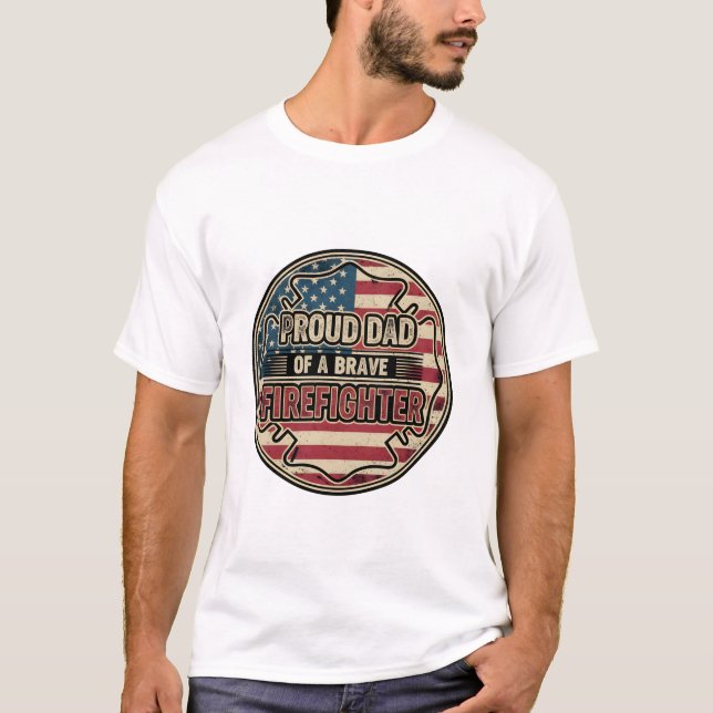 Camiseta Vintage Distressed American Flag Firefighter Dad  (Anverso)