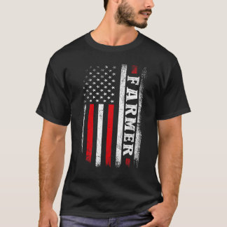 Camiseta Vintage Distressed American US Flag Farming Patrio