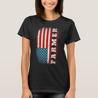Camiseta Vintage Distressed American US Flag Farming Patrio
