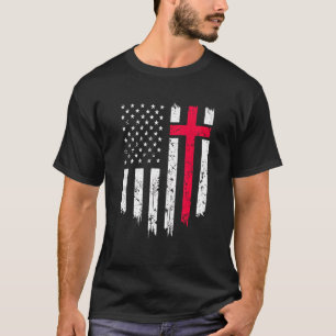Camiseta Vintage Doloroso Bandera De Ee.Uu. Cruz Fe Cristia