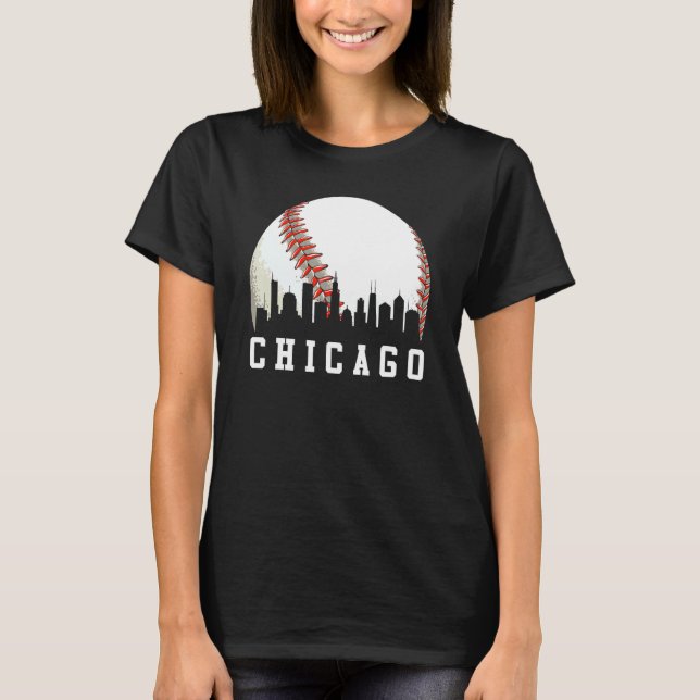 Camiseta Vintage Downtown Illinois Chicago Skyline Baseball (Anverso)