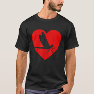 Camiseta Vintage Dragonfly Red Heart Animal Valentines Da