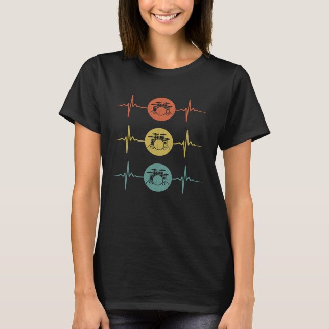 Camiseta Vintage Drums Heart Pulse Percusación Musical (Anverso)