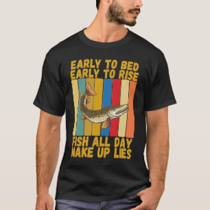 Camiseta Vintage Early Bed Early Rising Funny Musky Fishing