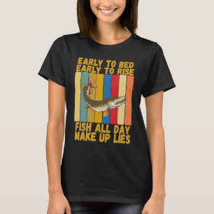 Camiseta Vintage Early Bed Early Rising Funny Musky Fishing