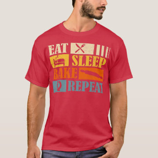 Camiseta Vintage Eee Sleep Bake Repetir Graciosos Regalos D