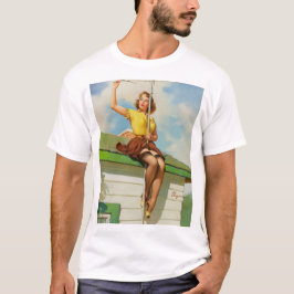 Camiseta Vintage Elvgren Roof TV Antena Señal Pin Up Chica