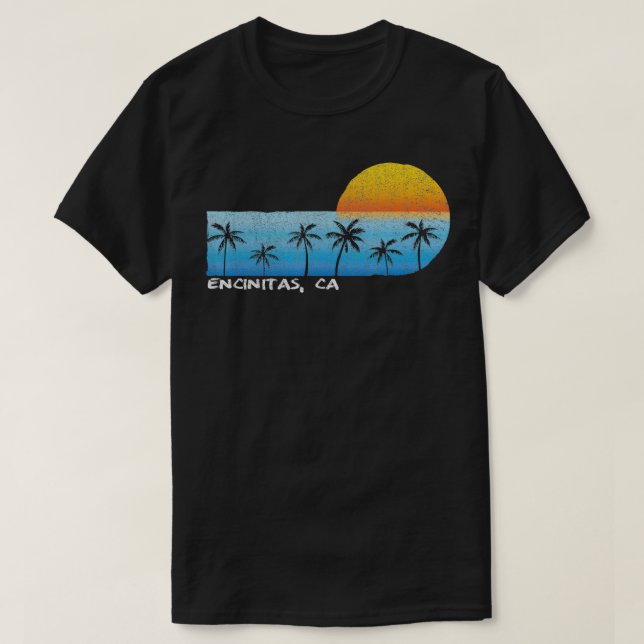 Camiseta Vintage Encinitas CA Palm Trees Sunset Beach (Diseño del anverso)