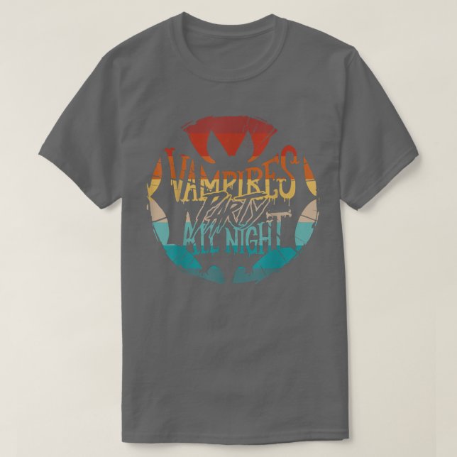 Camiseta Vintage espeluznante vampiro fiesta toda la noche, (Diseño del anverso)