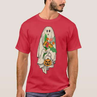 Camiseta Vintage Fantasma Floral Cute Gráfica Halloween Spo