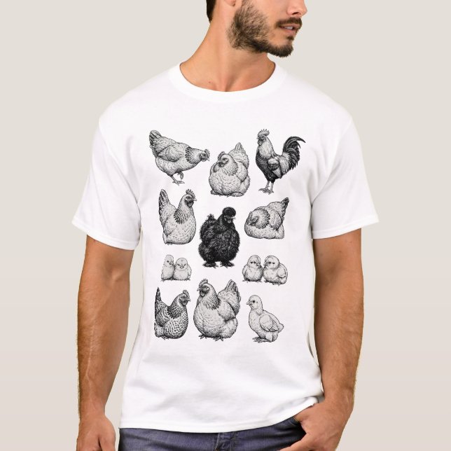 Camiseta Vintage Farm Chicken Illustration Set (Anverso)