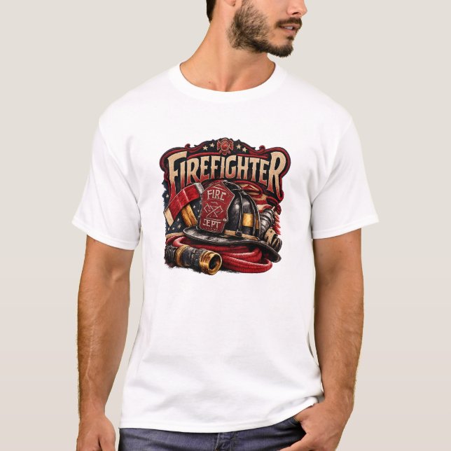 Camiseta Vintage Firefighter Retro Emblem Design (Anverso)