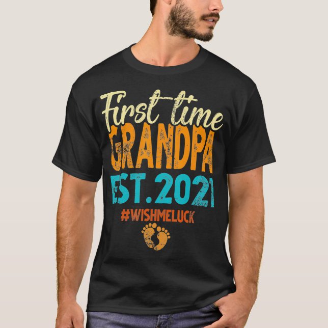 Camiseta Vintage First Time Grandpa Est 2021 Gifts (Anverso)