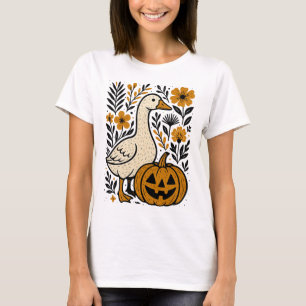 Camiseta Vintage Floral Boho Silly Goose Pumpkin Cute Hallo