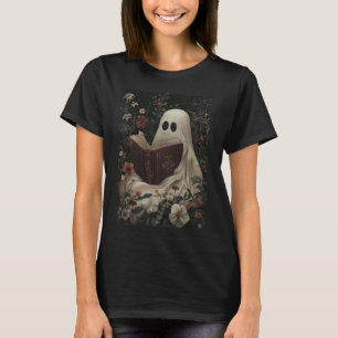 Camiseta Vintage Floral Ghost Reading Book Halloween Costum
