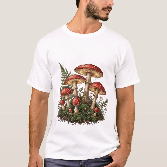 Camiseta Vintage Fly Agaric Mushroom Illustration (Anverso)