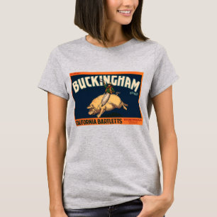 Camiseta Vintage Fruit Label Art Cowboy en Rodeo de Cerdo