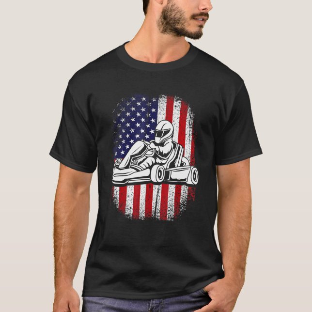 Camiseta Vintage Go Kart Bandera Americana (Anverso)