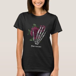 Camiseta Vintage Gothic Burgundy Floral Skeleton Hand