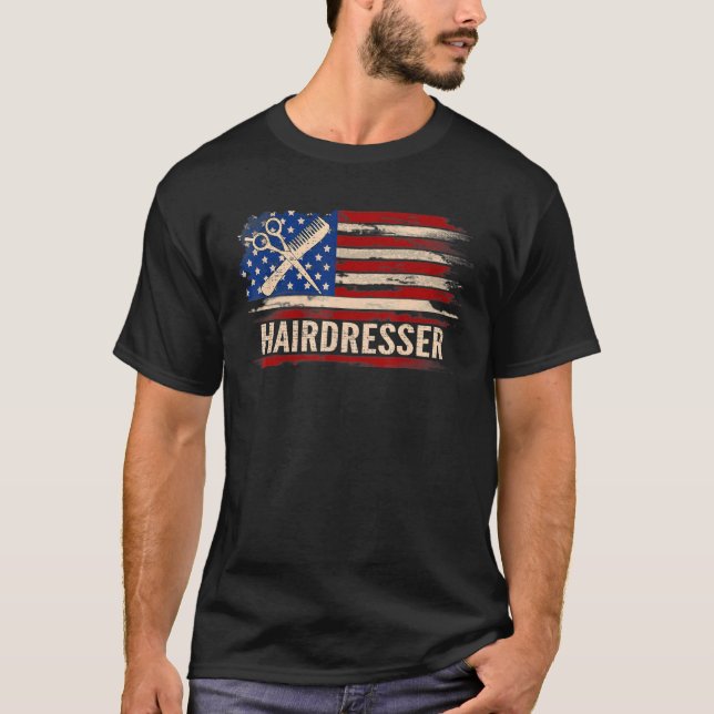 Camiseta Vintage Hairdresser Bandera Americana Barberhairst (Anverso)
