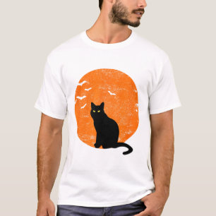 Camiseta Vintage Halloween Black Cat Costume Retro Moon Cat