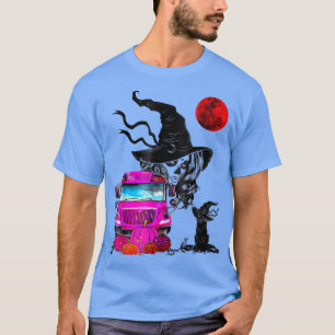 Camiseta Vintage Halloween Black Cat Witch Moon & Pink Scho