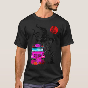 Camiseta Vintage Halloween Black Cat Witch Moon & Pink Scho