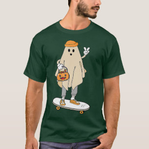 Camiseta Vintage Halloween Ghost Skateboard Calabaza B