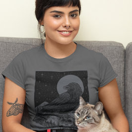 Camiseta Vintage Halloween Luna Llena Cuervo Cráneo Gótico 