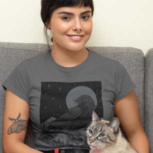 Camiseta Vintage Halloween Luna Llena Cuervo Cráneo Gótico