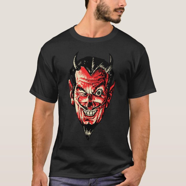 Camiseta Vintage Halloween Red Devil Head (Anverso)